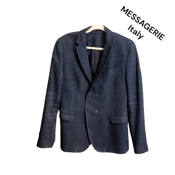 MESSAGERIE Italy Men Blazer US 38 EU 50Grey Herringbone Lana Wool-Read - Picture 1 of 16